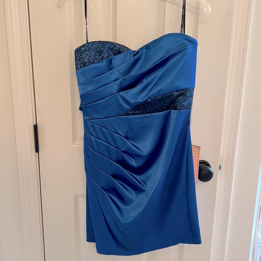 XOXO Strapless Blue Homecoming Dress